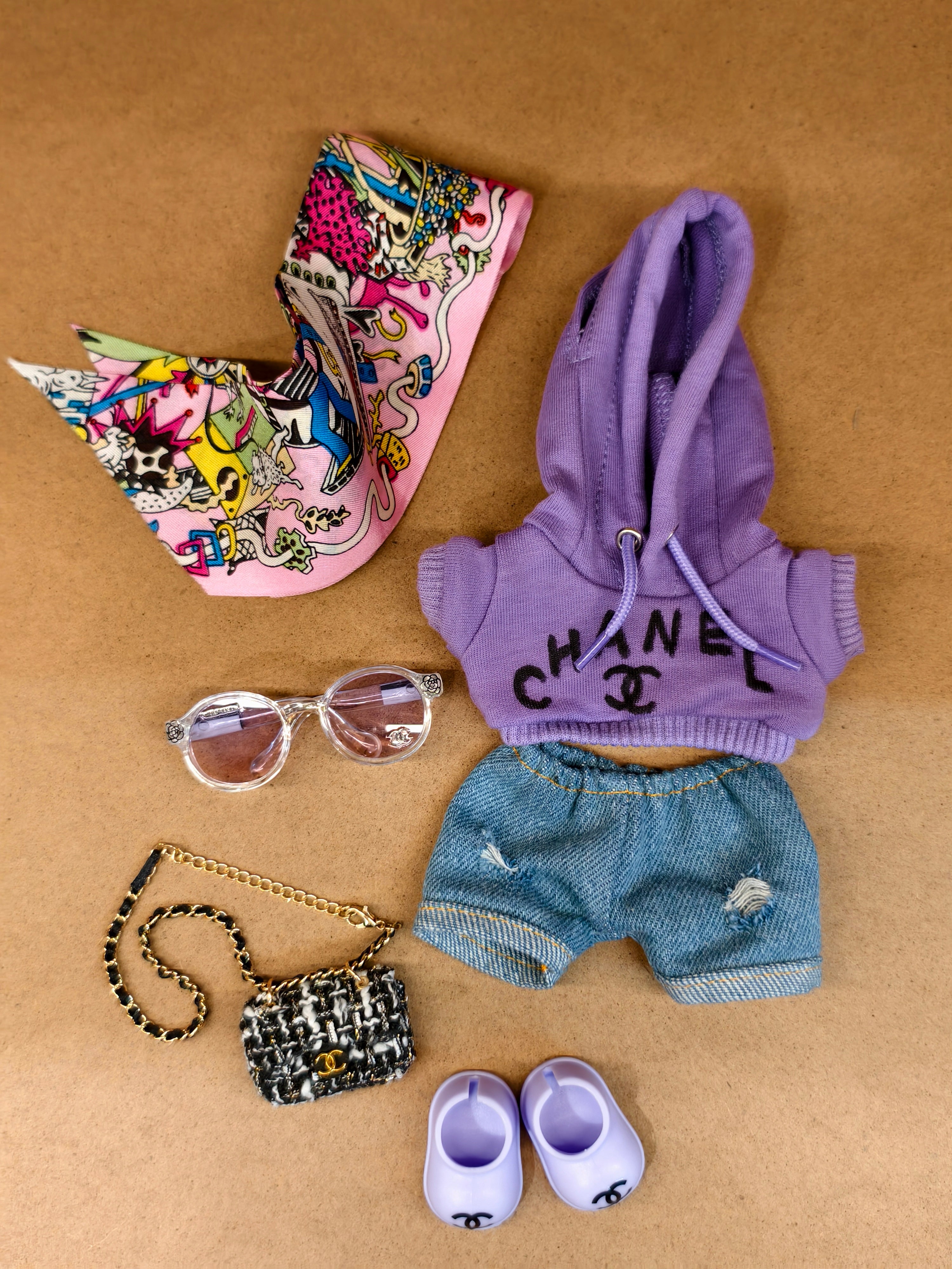 Xiangjia purple sweatshirt and silk scarf set(Doll not included)