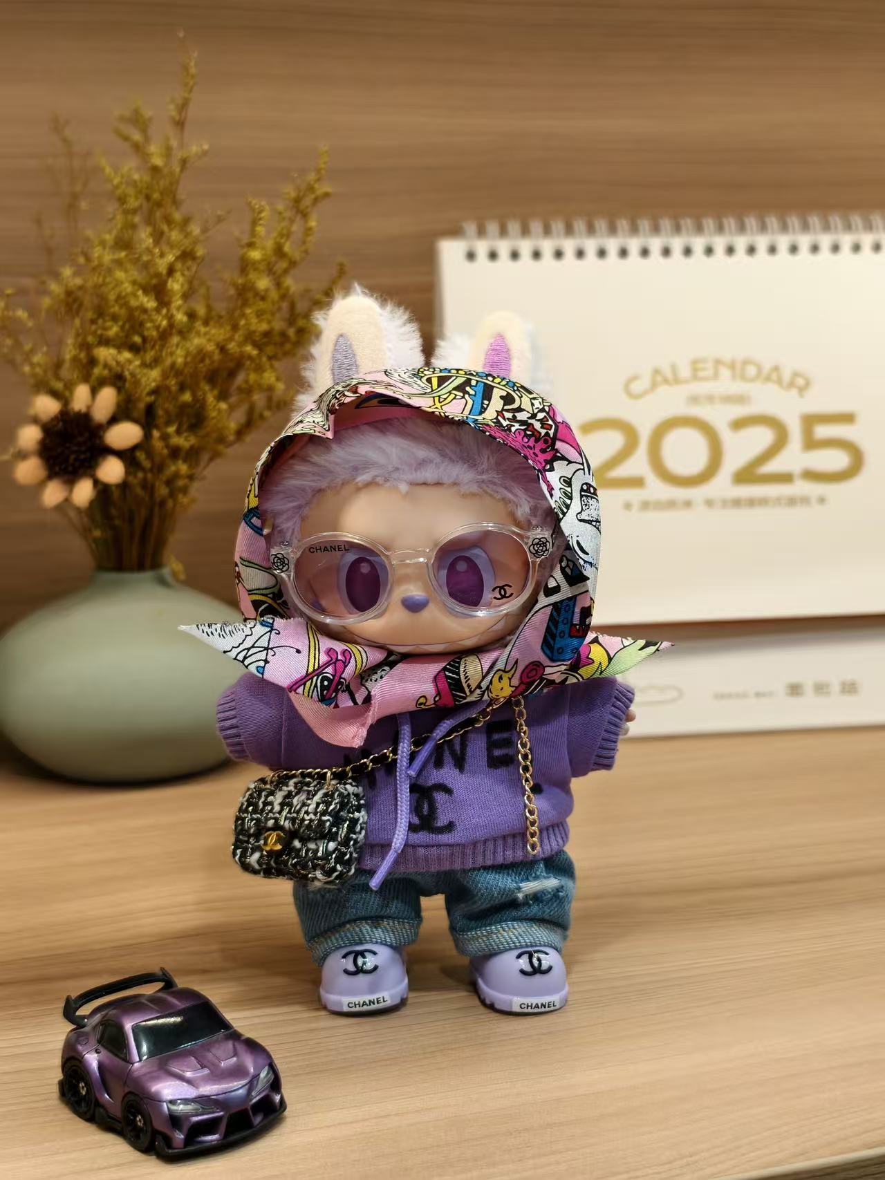 Xiangjia purple sweatshirt and silk scarf set(Doll not included)