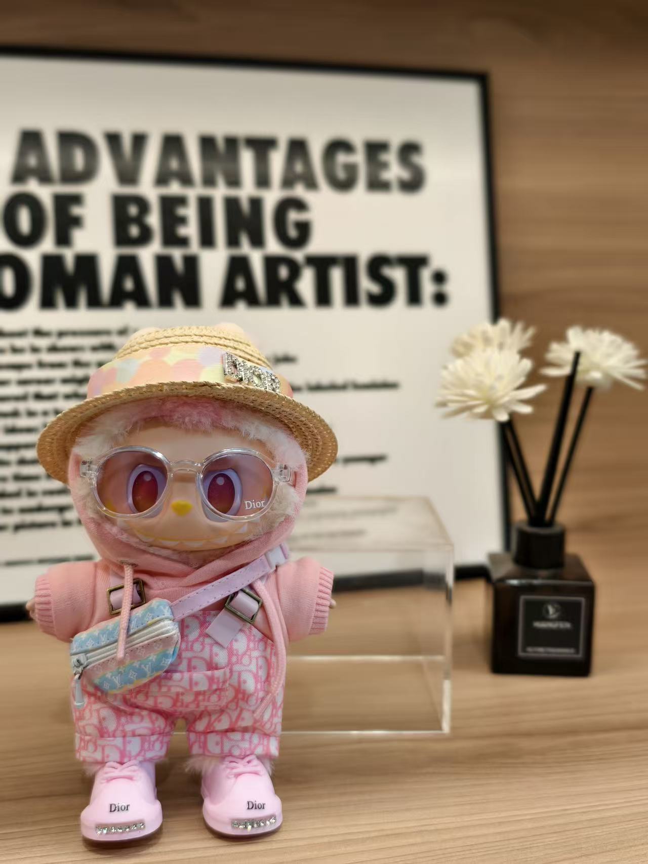 Donkey pink vest knitted hat set(Doll not included)