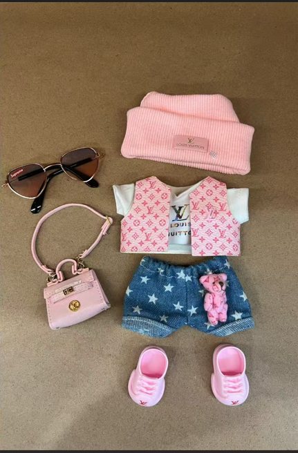 Donkey pink vest knitted hat set(Doll not included)