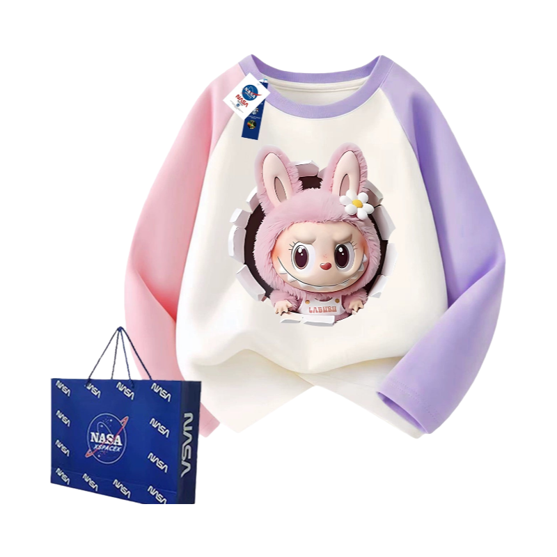 Children's Labu cartoon doll pure cotton long-sleeved T-shirt girl's printed cute bottoming shirt top