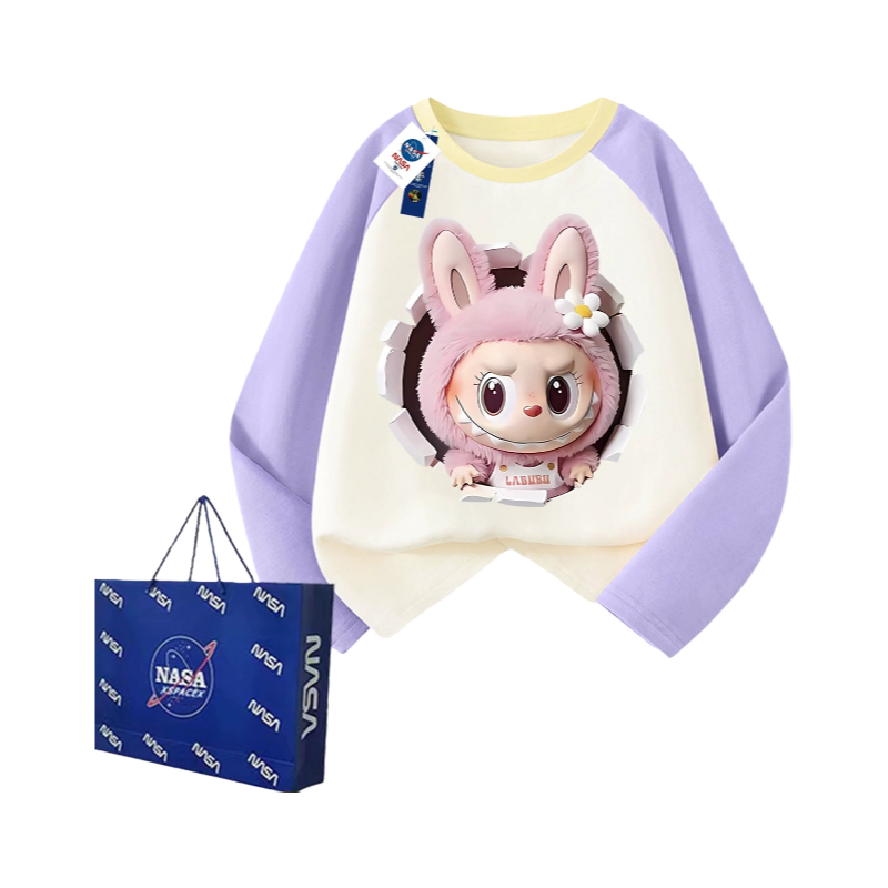 Children's Labu cartoon doll pure cotton long-sleeved T-shirt girl's printed cute bottoming shirt top