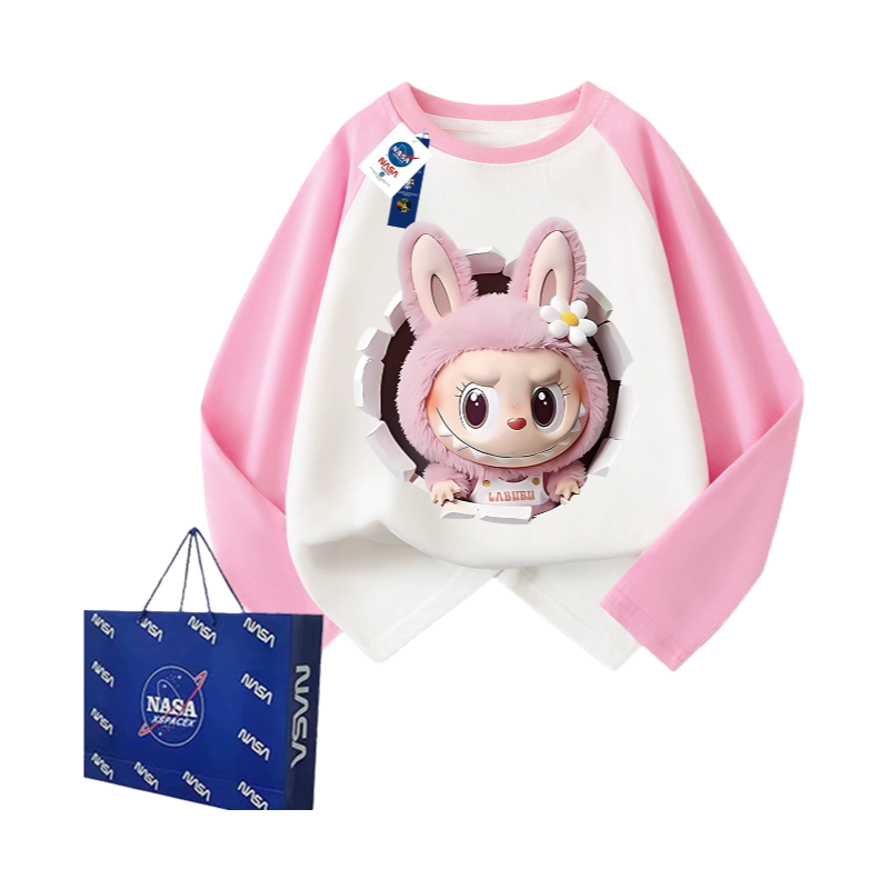 Children's Labu cartoon doll pure cotton long-sleeved T-shirt girl's printed cute bottoming shirt top
